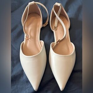 SHEIN Ivory Pointed Toe Ankle Strap Flats